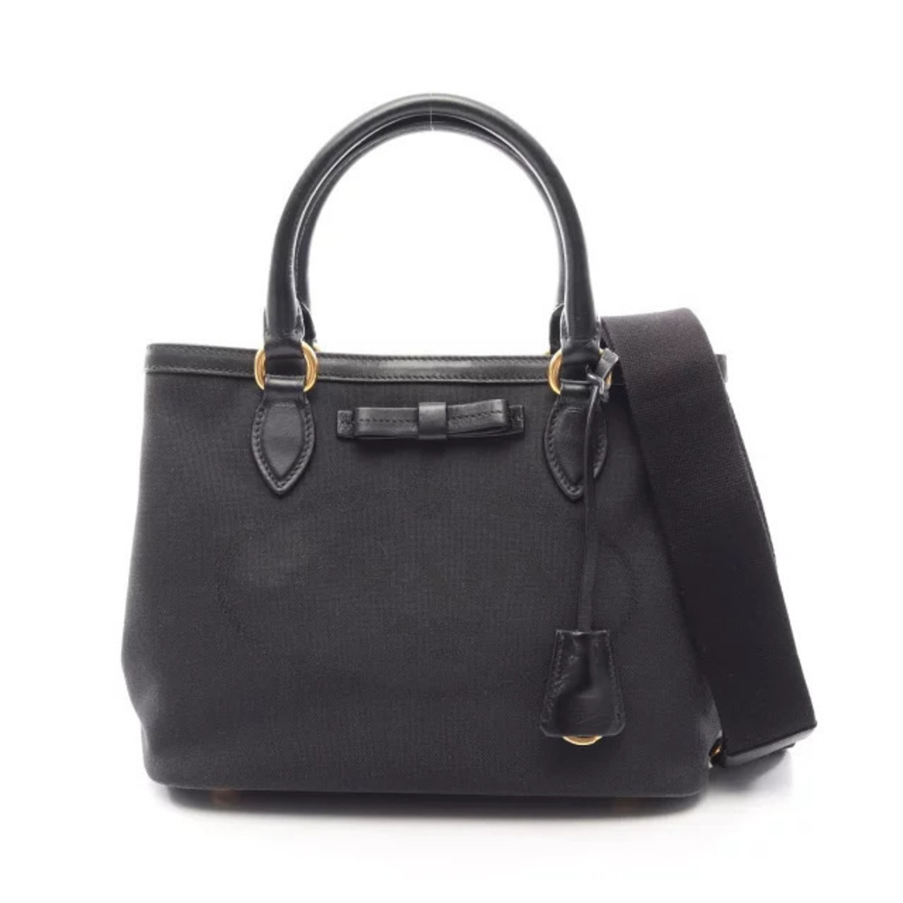 Prada JACQUARD Handbag Canvas Leather Black